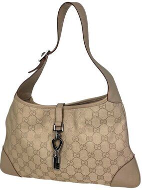 Gucci GG Pattern Shoulder Bag Canvas Beige